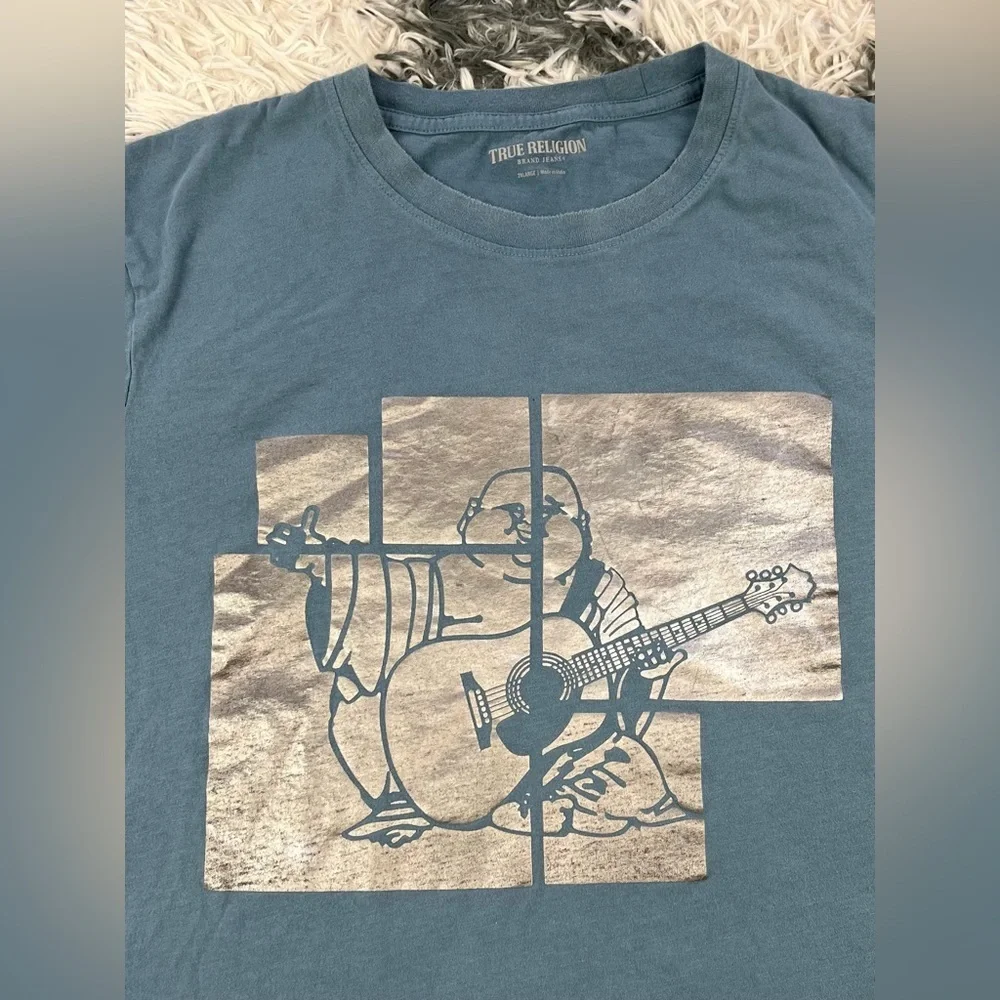 True Religion Men's Blue Silver Graphic T-Shirt Size 2XL